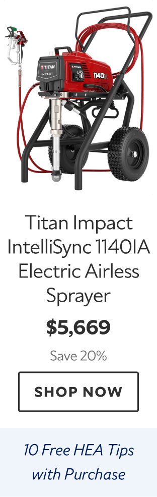 Titan Impact IntelliSync 1140IA Electric Airless Sprayer. $5,669. Save 20%. Shop now. Ten free HEA tips with purchase.